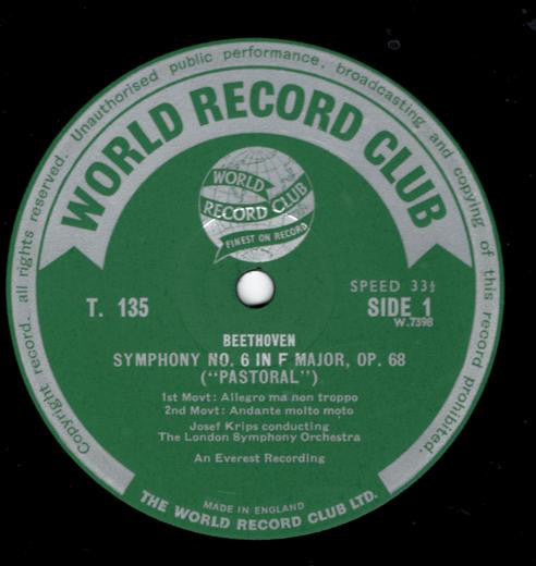 Ludwig van Beethoven : Symphony No. 6 (Pastoral) (LP, Mono, Club)
