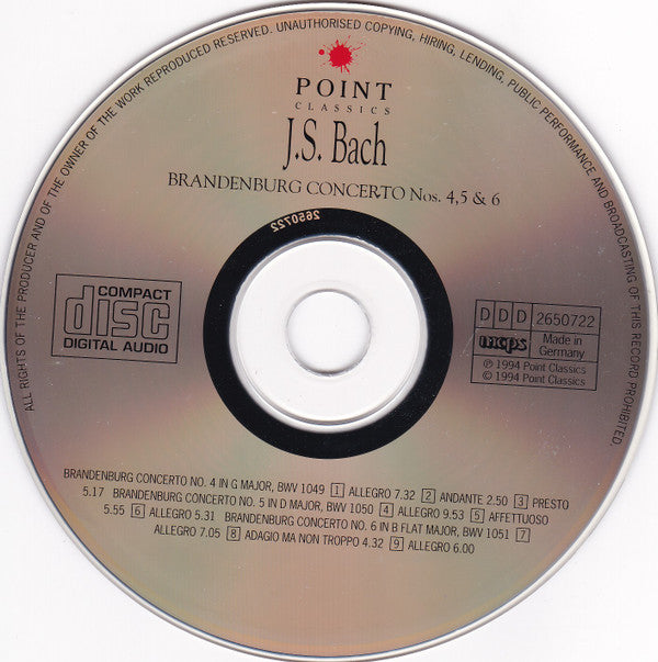 Johann Sebastian Bach : Brandenburg Concerto Nos. 4, 5 & 6 (CD, Album)