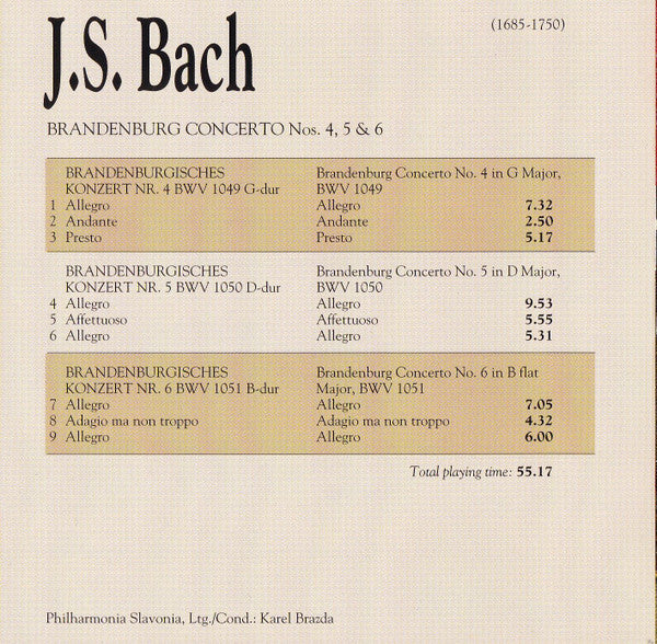Johann Sebastian Bach : Brandenburg Concerto Nos. 4, 5 & 6 (CD, Album)