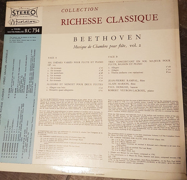 Ludwig van Beethoven - Jean-Pierre Rampal : Musique De Chambre Pour Flute, Vol. 2 (LP)
