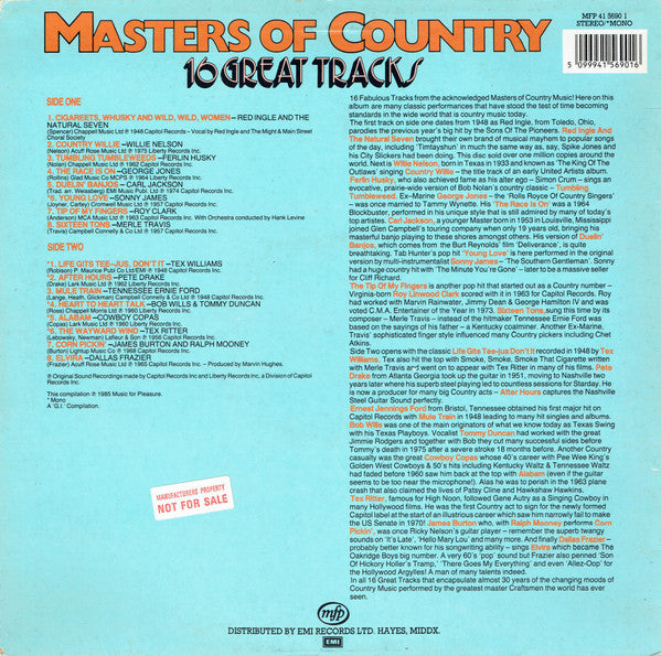 Various : Masters Of Country (16 Great Tracks)  (LP, Comp, Mono)