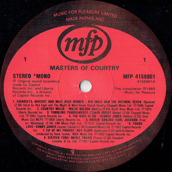 Various : Masters Of Country (16 Great Tracks)  (LP, Comp, Mono)