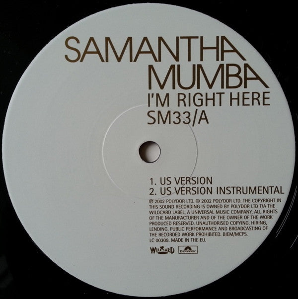 Samantha Mumba : I'm Right Here (12", Promo, Whi)