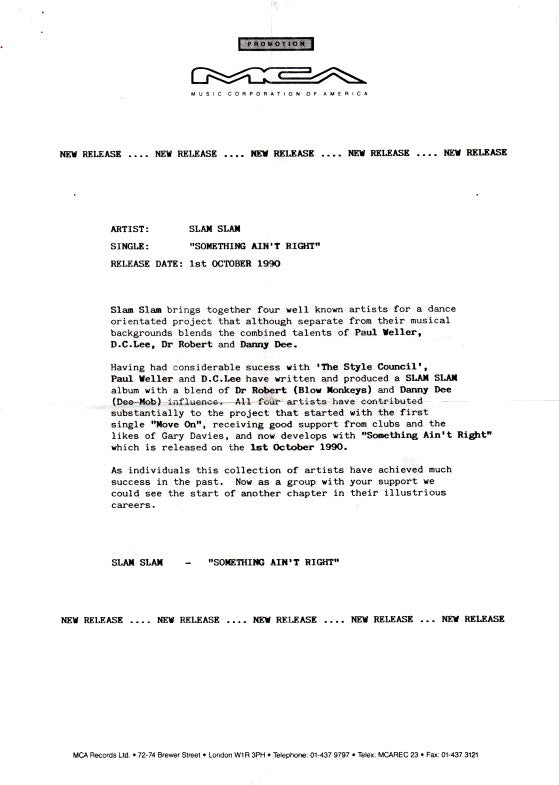 Slam Slam Featuring Dee C. Lee : Something Ain't Right (12", Single, Promo)