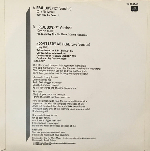 Cry No More : Real Love (12")