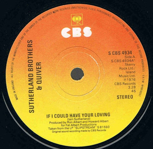 Sutherland Brothers & Quiver : If I Could Have Your Loving (7", Single, Sol)