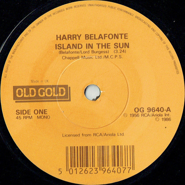 Harry Belafonte : Island In The Sun / Scarlet Ribbons (7", Mono)