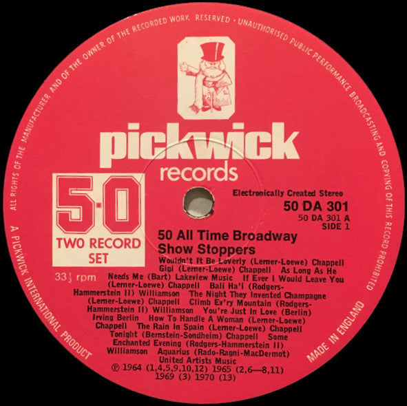 Various : 50 All Time Broadway Showstoppers (2xLP, Comp)