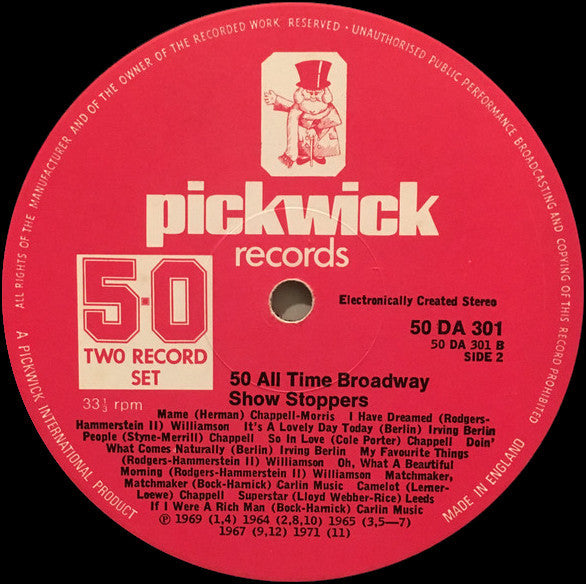 Various : 50 All Time Broadway Showstoppers (2xLP, Comp)