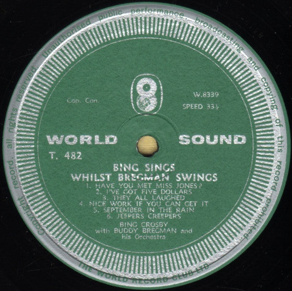 Bing Crosby, Buddy Bregman : Bing Sings Whilst Bregman Swings (LP)