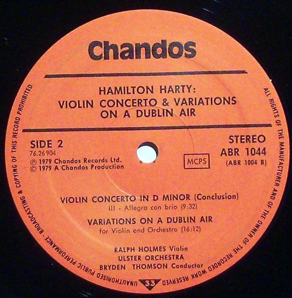 Sir Hamilton Harty - Ralph Holmes, Ulster Orchestra, Bryden Thomson : Violin Concerto / Variations On A Dublin Air (LP, Sup)