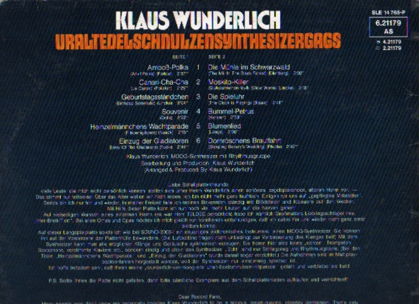 Klaus Wunderlich : Uraltedelschnulzensynthesizergags (LP, Album, RE, CD )