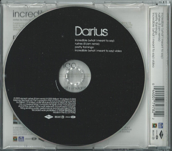 Darius (7) : Incredible (What I Meant To Say) (CD, Single, Enh)