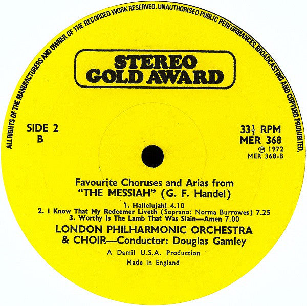 Georg Friedrich Händel - London Philharmonic Orchestra And London Philharmonic Choir, Douglas Gamley : Messiah (LP)