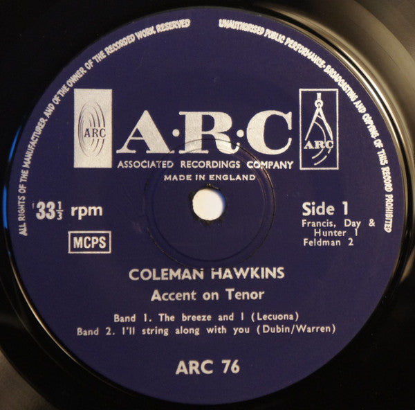 Coleman Hawkins : Accent On Tenor (7", EP)