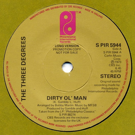 The Three Degrees : Dirty Ol' Man (7", Single, Promo)