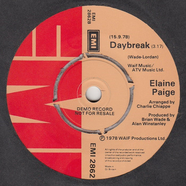 Elaine Paige : Don't Walk Away Till I Touch You (7", Promo)