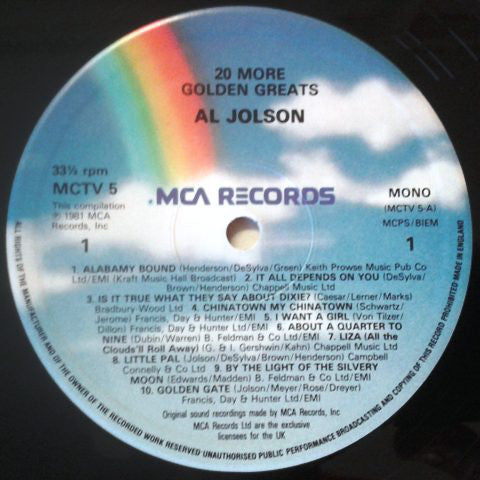 Al Jolson : 20 More Golden Greats (LP, Comp)