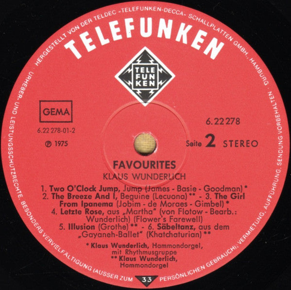 Klaus Wunderlich : Favourites (LP, Comp)