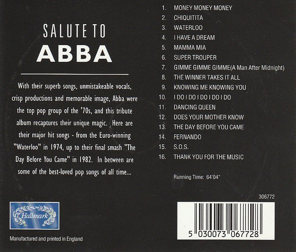 Unknown Artist : Salute To ABBA (CD, Comp)