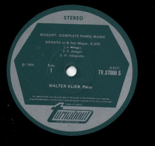 Wolfgang Amadeus Mozart, Walter Klien : Complete Piano Music Vol. 6 (LP)