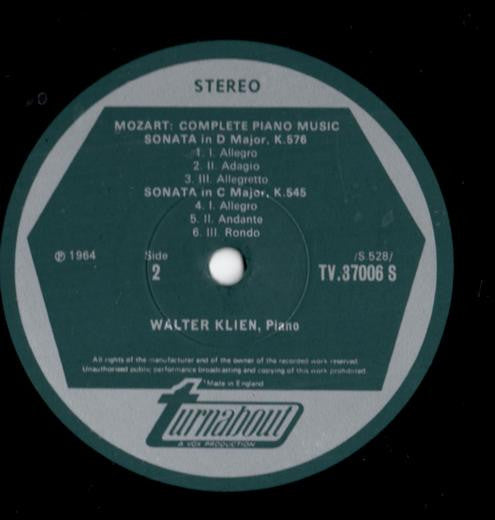 Wolfgang Amadeus Mozart, Walter Klien : Complete Piano Music Vol. 6 (LP)