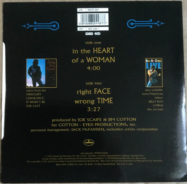 Billy Ray Cyrus : In The Heart Of A Woman / Right Face, Wrong Time (7")