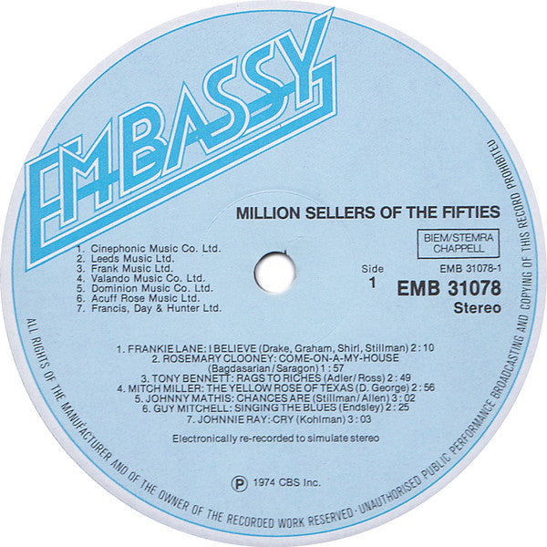 Various : Million Sellers Of The 50's (LP, Comp)
