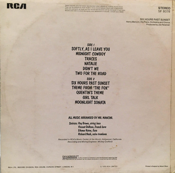 Henry Mancini : Six Hours Past Sunset (LP, Album)
