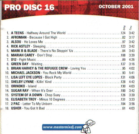 Various : Mastermix Pro Disc 16 (October 2001) (CD, Comp, Promo)