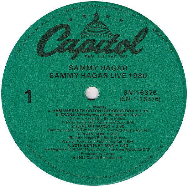 Sammy Hagar : Live 1980 (LP, Album, RE)