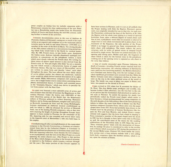 New York Pro Musica Directed By LaNoue Davenport : Florentine Music (LP, Glo)