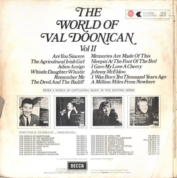 Val Doonican : The World Of Val Doonican Vol II (LP, Comp, Mono)