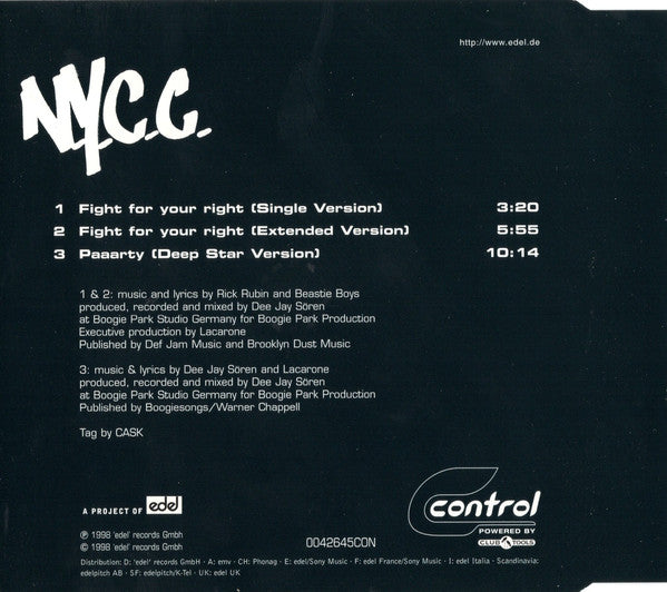 N.Y.C.C. : Fight For Your Right (To Party) (CD, Single)