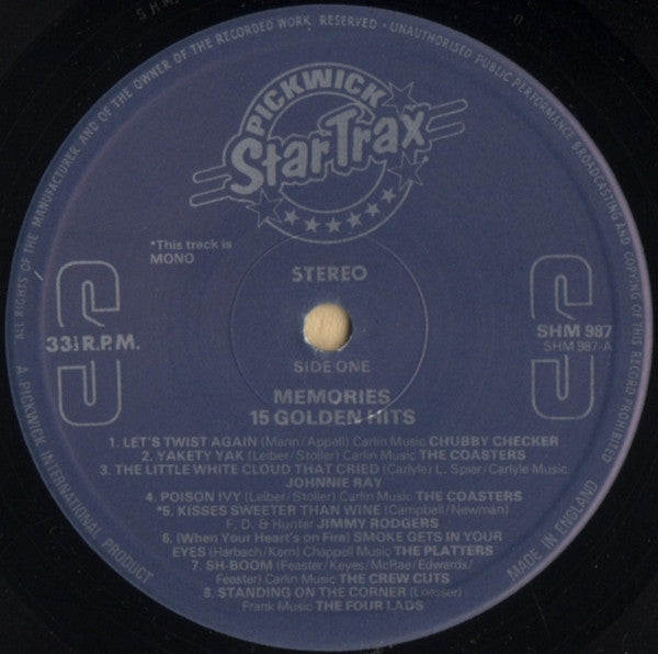 Various : Memories: 15 Golden Hits (LP, Comp, Mono)