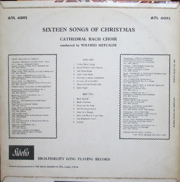 Cathedral Bach Choir : Sixteen Songs Of Christmas (LP, Mon)