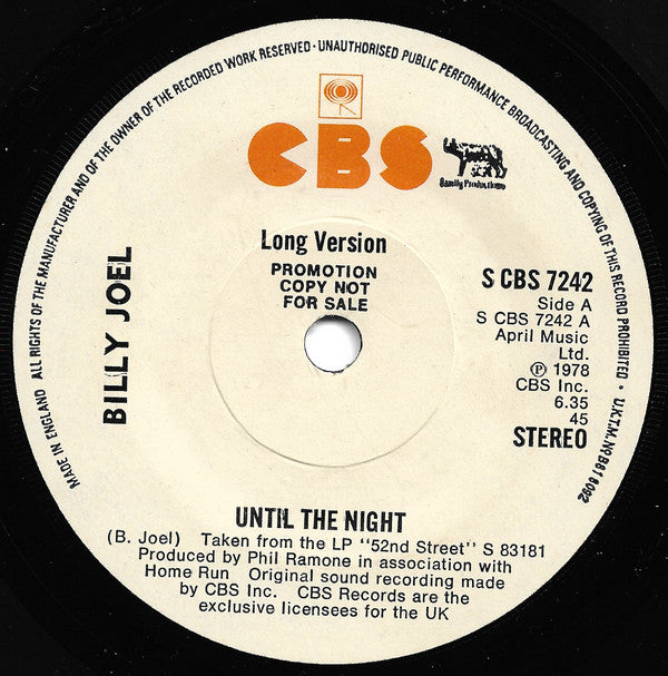 Billy Joel : Until The Night (7", Single, Promo)
