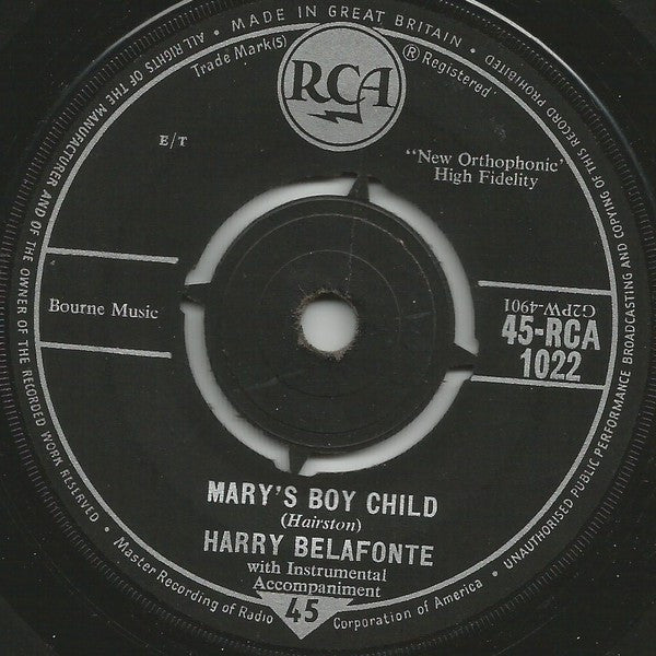 Harry Belafonte : Mary's Boy Child (7", Single, 4 P)