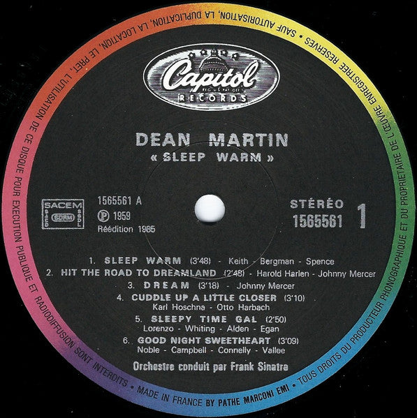 Dean Martin With Orchestra Conducted By Frank Sinatra : Sleep Warm (LP, Album, RE)