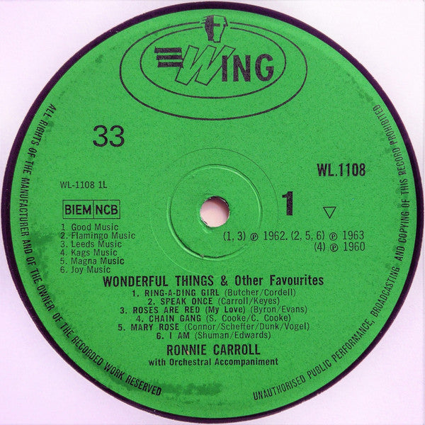 Ronnie Carroll : Wonderful Things And Other Favourites (LP)