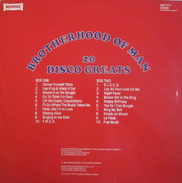 Brotherhood Of Man : 20 Disco Greats (LP, Album)