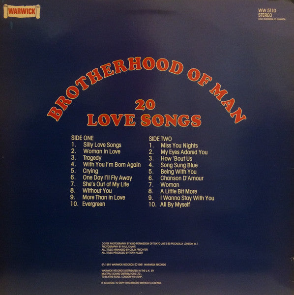 Brotherhood Of Man : 20 Love Songs (LP, Album)