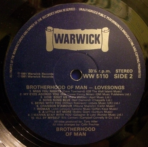 Brotherhood Of Man : 20 Love Songs (LP, Album)