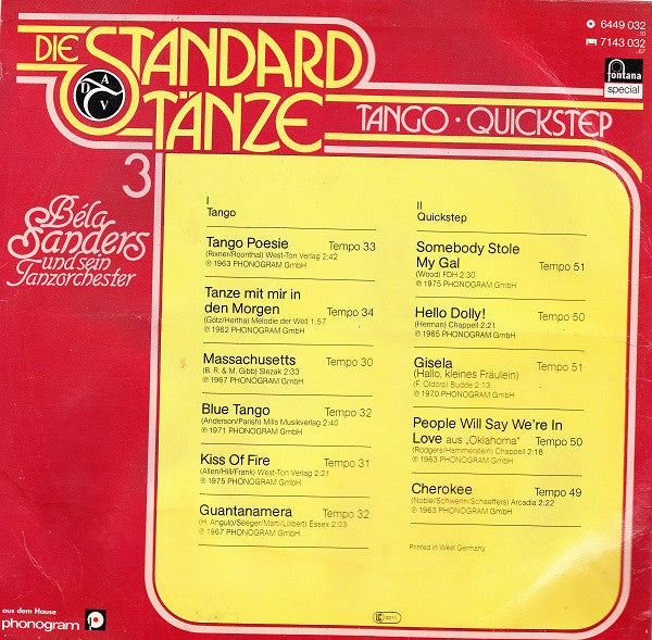 Orchester Béla Sanders : Tango • Quickstep (LP, Comp)