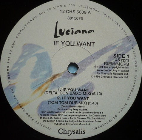 Luciana : If You Want (12", Single, 1/2)