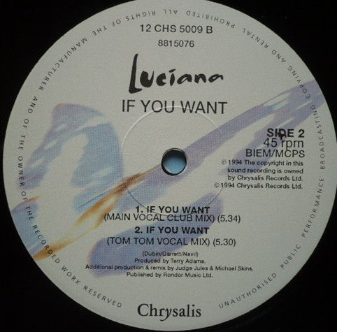 Luciana : If You Want (12", Single, 1/2)