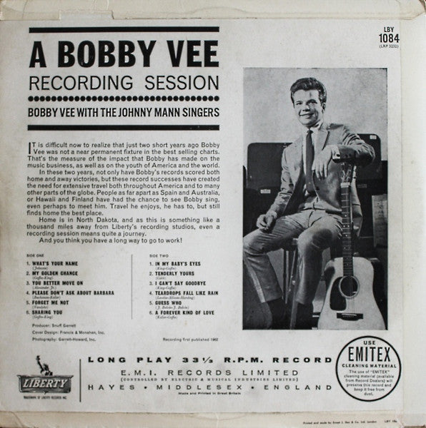 Bobby Vee : A Bobby Vee Recording Session (LP, Album, Mono)