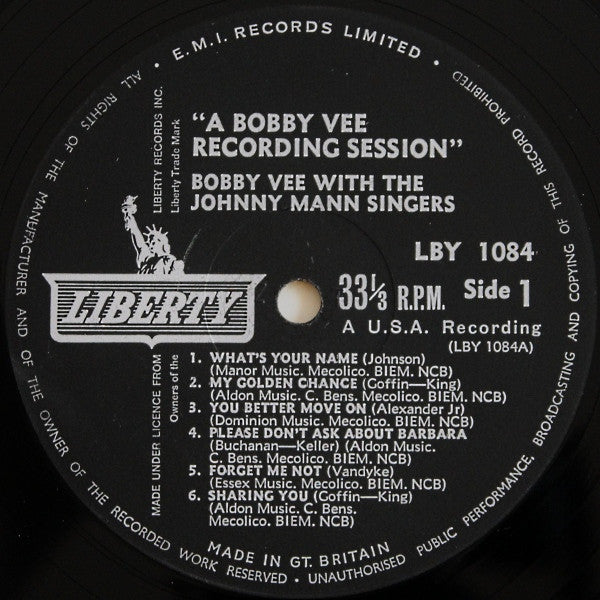 Bobby Vee : A Bobby Vee Recording Session (LP, Album, Mono)