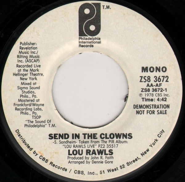 Lou Rawls : Send In The Clowns (7", Mono, Promo)