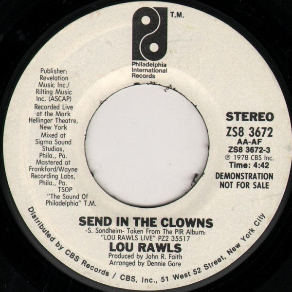 Lou Rawls : Send In The Clowns (7", Mono, Promo)